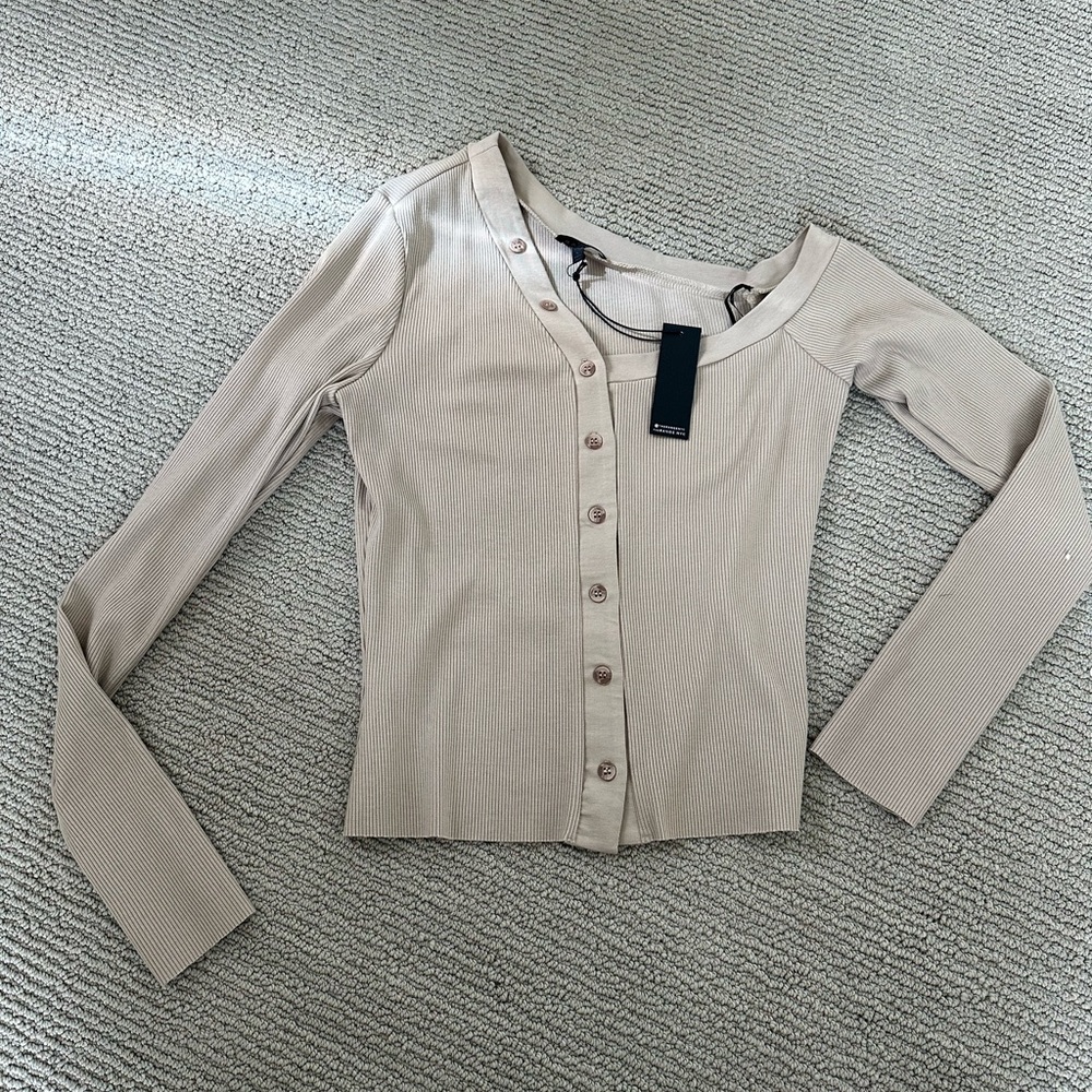 The Range - Buttoned Off Shoulder Ribbed Top